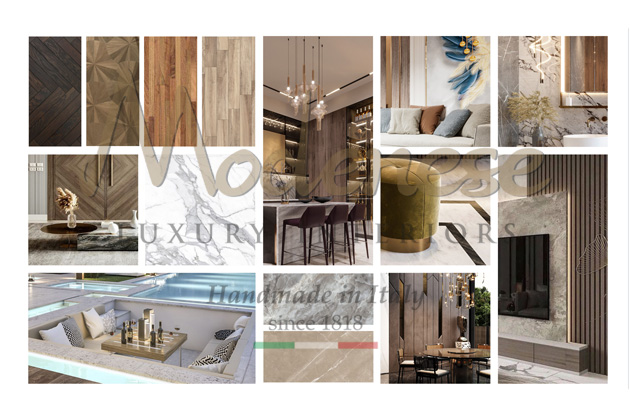 Moodboard with color schemes for Modenese interior design projects