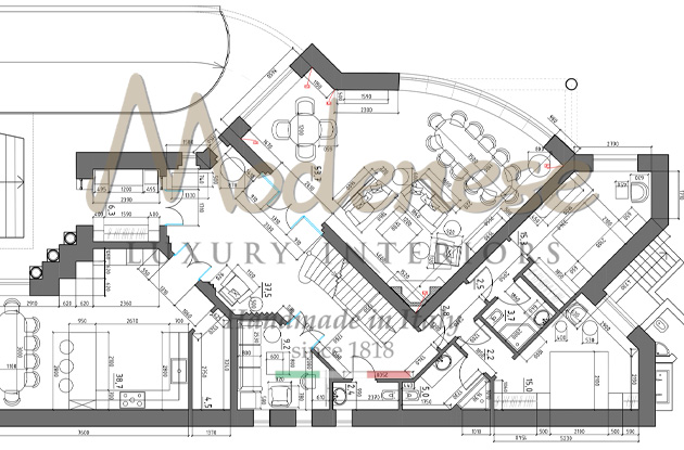 Modenese 2D drawings for interior design printed layout of a project