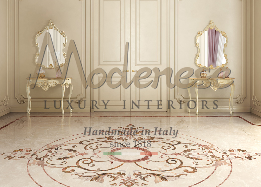 Modenese inlaid marble design and details on an elegant floor