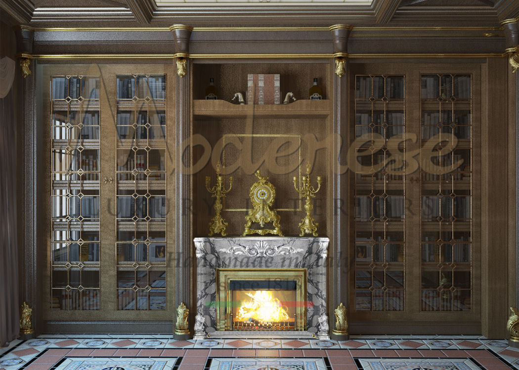 Classic and luxury Modenese fix furniture with central marble fireplace