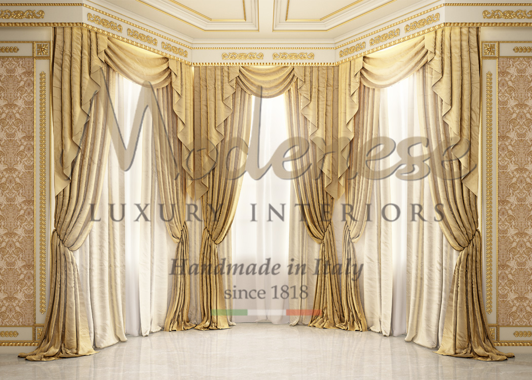 Luxury curtains with cream and beige fabrics for elegant residential Modenese interior design projects