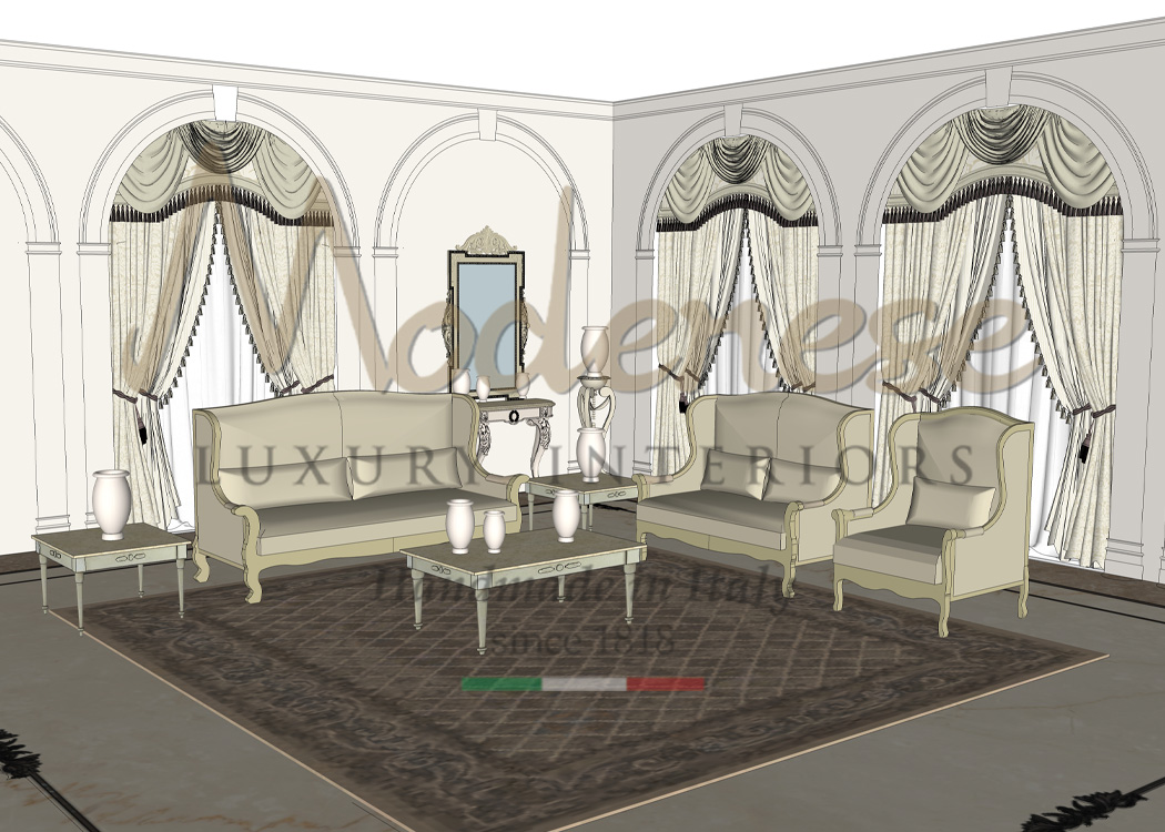 Modenese 3D render visualization with classic furniture for interior design projects