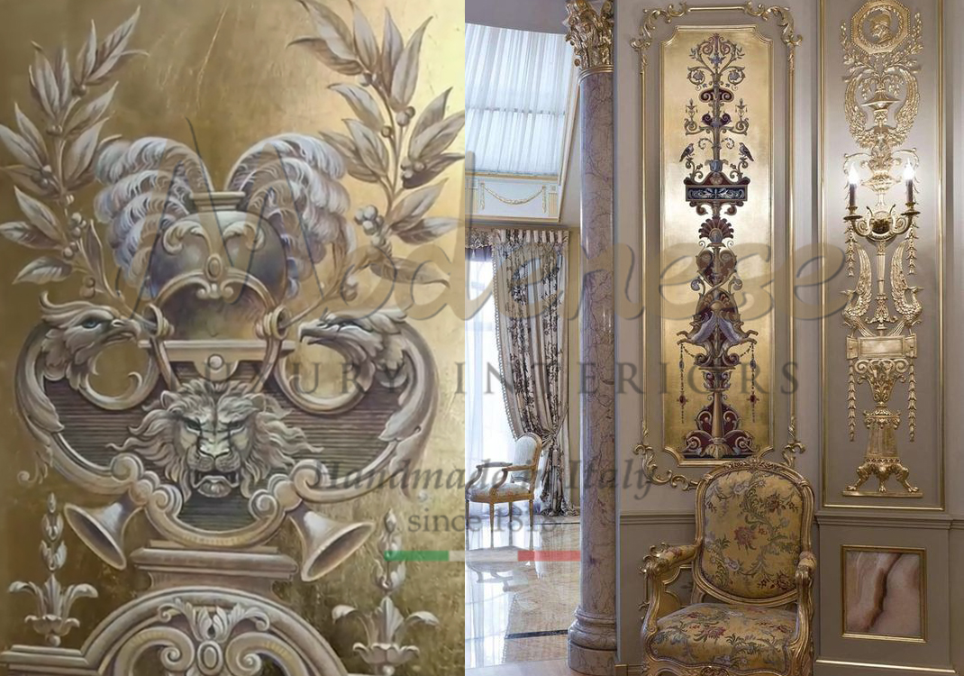 Gold leaf classic style Modenese wall painting decorations gold leaf chair and wall applique